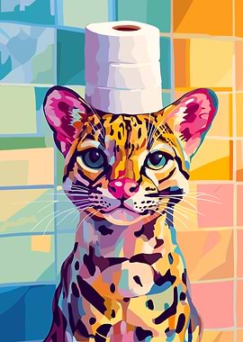 Ocelot with Toilet Paper Hat