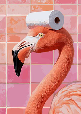 Flamingo with Toilet Paper Hat