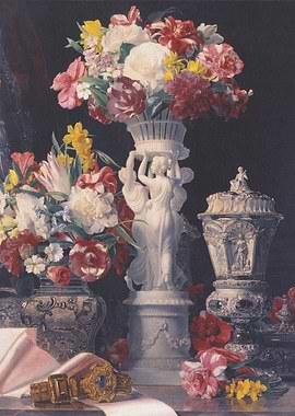 Floral Still Life with Sculpture and Jewelry