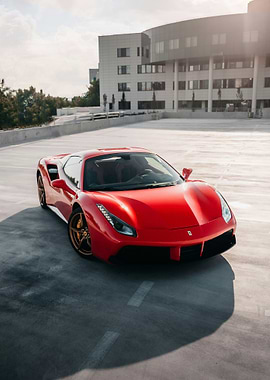 Red Ferrari on Parking Deck