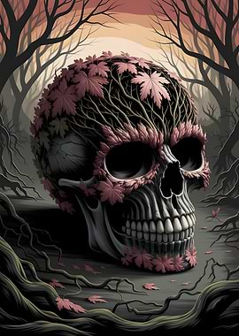 Floral Skull in Forest