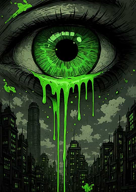 Green Eye Over Cityscape