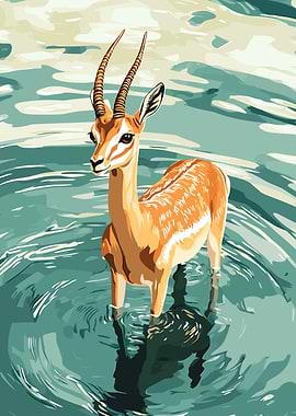 Gazelle in Water Illustration