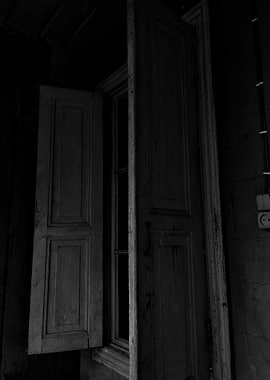 Open Window with Shutters in Monochrome