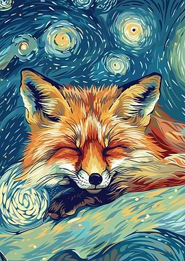 Sleeping Fox Starry Night Art