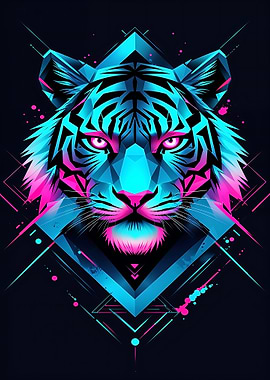 Geometric Tiger Head with Neon Colors