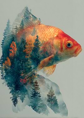 Fish and Forest Double Exposure