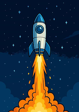 Cartoon Rocket Launching into Space