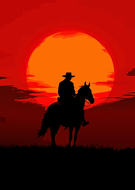 Cowboy Silhouette at Sunset