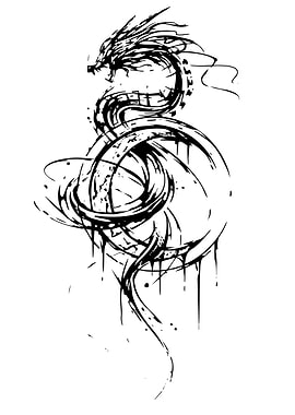 Black and White Dragon Ink Sketch