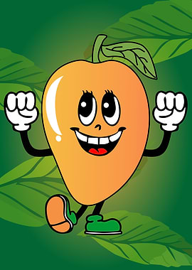 Cartoon Mango Character with Flexed Arms
