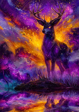 Cosmic Deer in a Magical Landscape