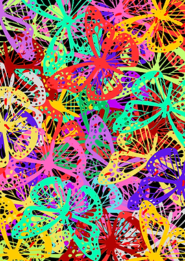 Colorful Butterfly Pattern on Black Background