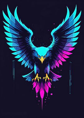 Cyberpunk Eagle with Neon Colors
