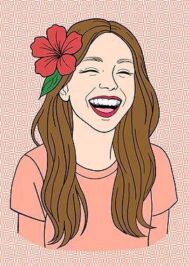 Happiness - Laughing Woman with Flower in Hair