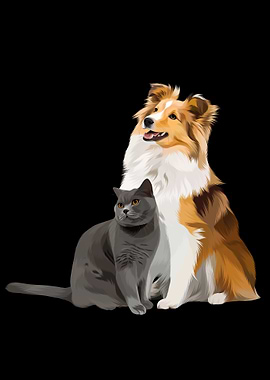 Cat and Dog Portrait on Black