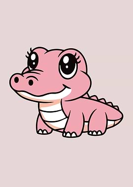 Cute Pink Cartoon Alligator Crocodile