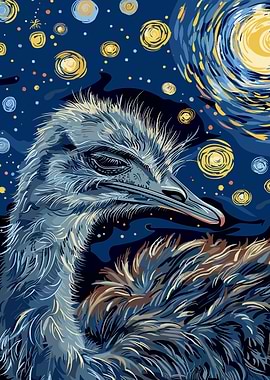 Emu in Starry Night Style