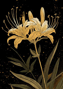 Golden Lily on Black Background