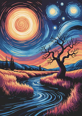 Starry Night Inspired Landscape Painting