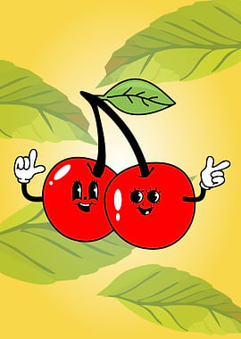 Cartoon Cherries with Hands and Faces