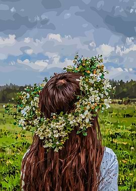 Girl with Flower Crown in Meadow