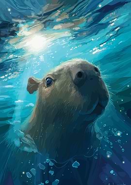 Capybara Swimming Underwater
