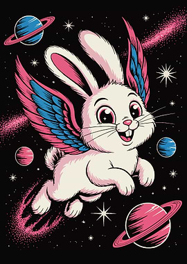 Winged Rabbit in Space Cartoon