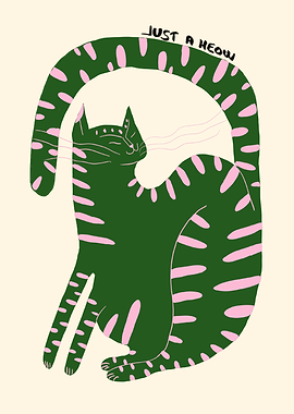 Green and Pink Cat Illustration