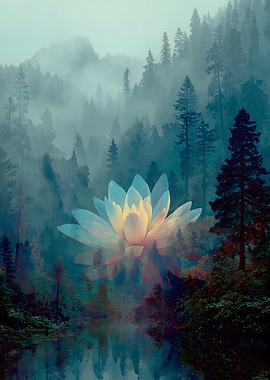 Lotus in Misty Forest