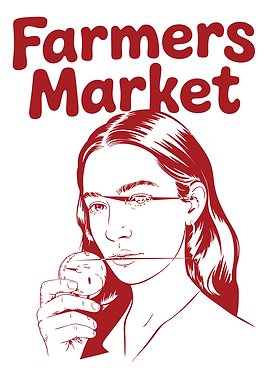 Farmers Market Illustration with Woman and Apple