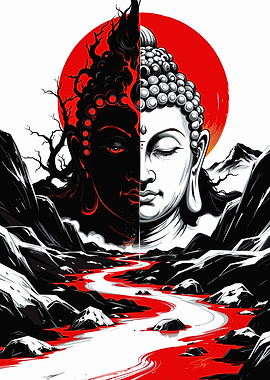 Buddha Duality: Red, Black, and White