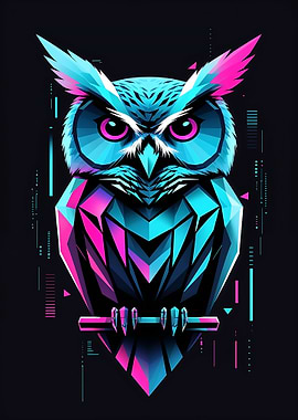 Geometric Owl with Neon Accents
