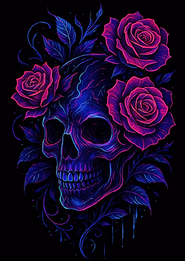 Neon Skull Roses