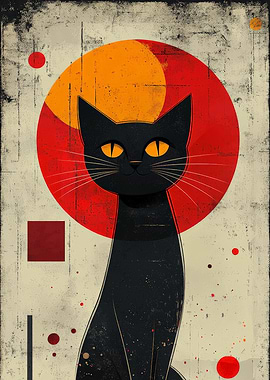 Abstract Black Cat with Red Circle