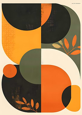 Abstract Geometric Shapes with Botanical Elements