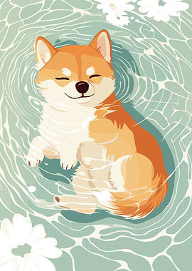 Shiba Inu Floating in Water