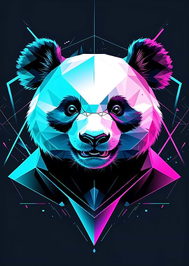 Geometric Panda Portrait with Neon Accents
