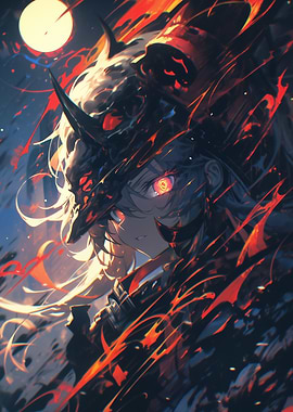 Anime Warrior with Oni Mask