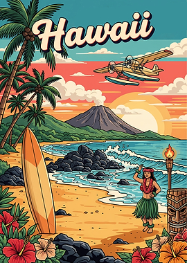 Hawaii Retro Travel Poster