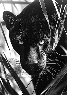 Black Panther Portrait in Black and White