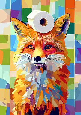 Fox with Toilet Paper on Head