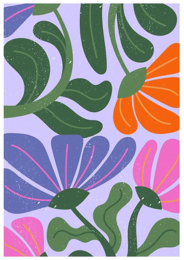 Colorful Floral Pattern on Lilac Background