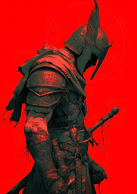 Armored Warrior with Sword on Red