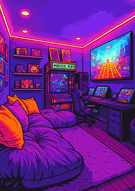 Vibrant Gaming Room with Arcade Machine