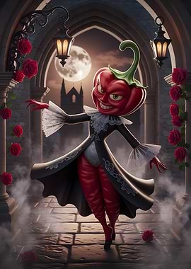 Evil Pepper Character in Gothic Setting