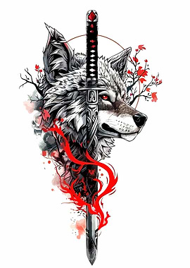 Wolf and Katana Digital Art