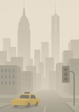 New York Cityscape with Yellow Taxi