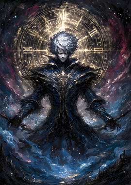 Anime Character with Clock Background