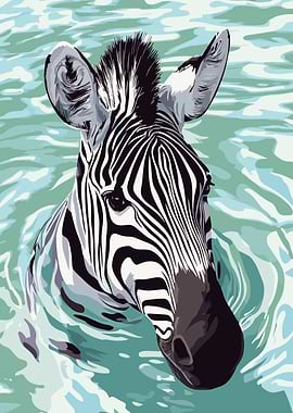 Zebra Swimming in Water Illustration
